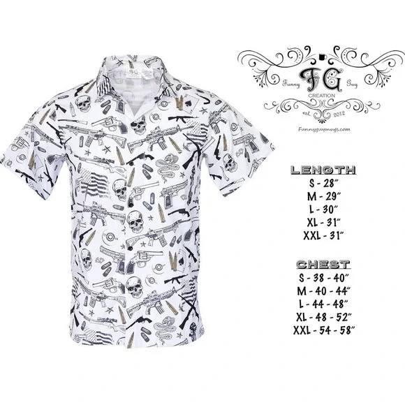 Funny Guy Mugs Gun Skull Print Shirt XXL White Graphic Button Up Men's Top - Picture 6 of 12